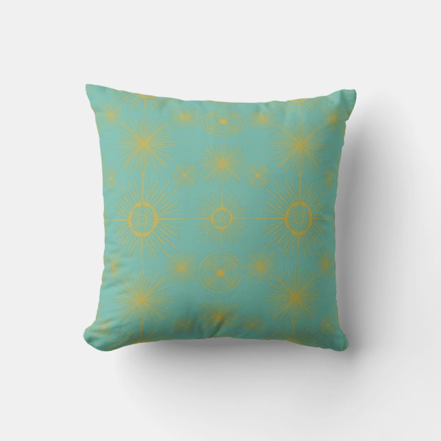 Boho Celestial Sun Stars Turquoise Pattern Throw Pillow (Front)