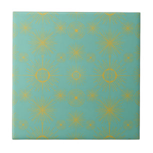 Boho Celestial Sun Stars Turquoise Pattern Tile