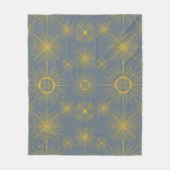 Boho Celestial Sun Stars Vintage Pattern Fleece Blanket (Front)