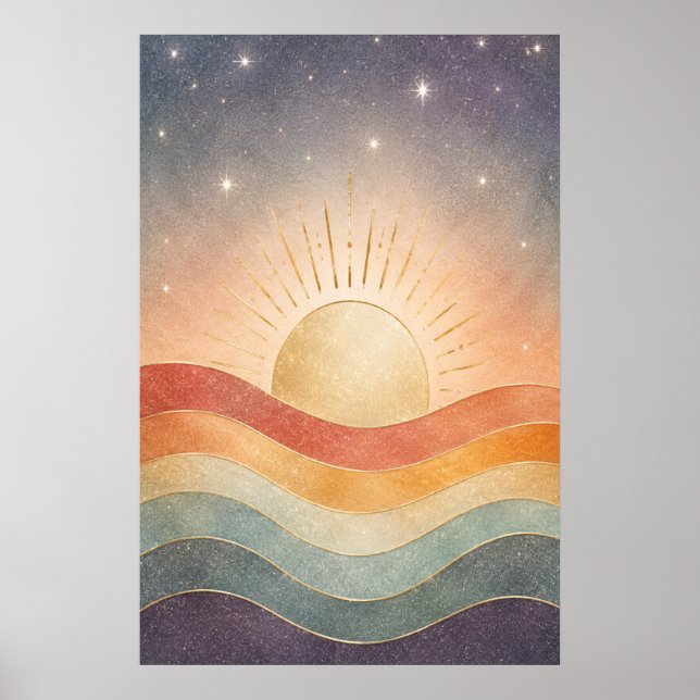 Boho Celestial Sunrise Abstract Modern Desert Sun Poster (Front)