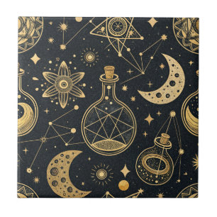Boho Celestial with Gold Alchemy Symbols Tile