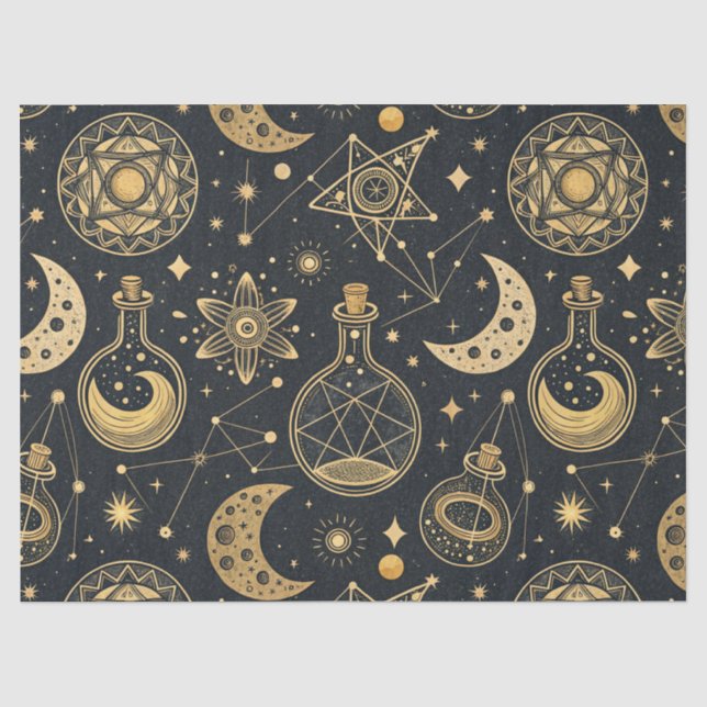 Boho Celestial with Gold Alchemy Symbols Tissue Paper (Front)