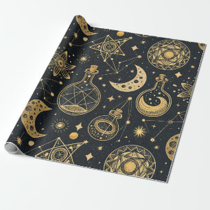 Boho Celestial with Gold Alchemy Symbols Wrapping Paper