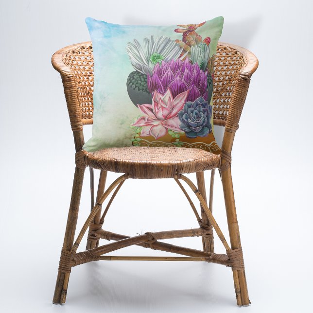 Boho Ceramic Pot Succulents Throw Pillow (Creator Uploaded)