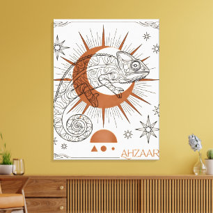 Boho Chameleon Sun and Stars Reptile Art Canvas Print