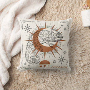 Boho Chameleon Sun and Stars Reptile Art Throw Pillow