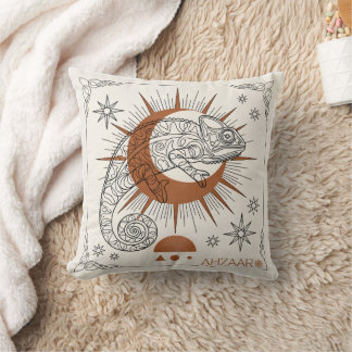 Boho Chameleon Sun and Stars Reptile Art Throw Pillow
