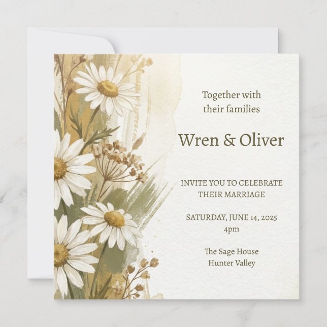 Boho Chamomile Daisy Wildflower Wedding Invitation (Front)