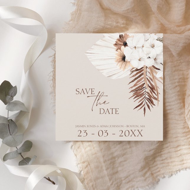 Boho Champagne White Pampas Grass Wedding Save The Date (Creator Uploaded)