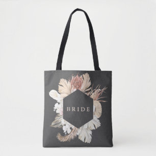Boho Charcoal Modern Pampas Two Tone Bride Tote Bag
