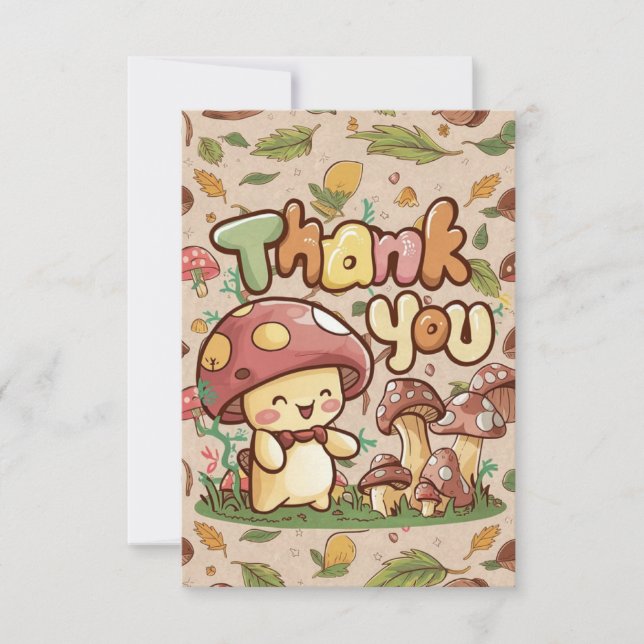 Boho Charming Mushroom Thank You Card (Front)