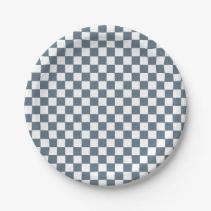 Boho Check blue birthday Paper Plates