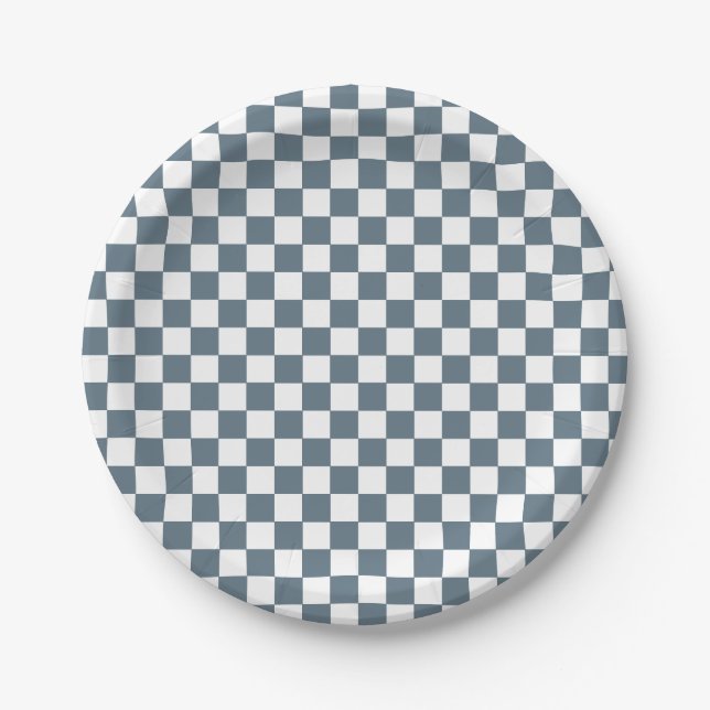 Boho Check blue birthday Paper Plates (Front)