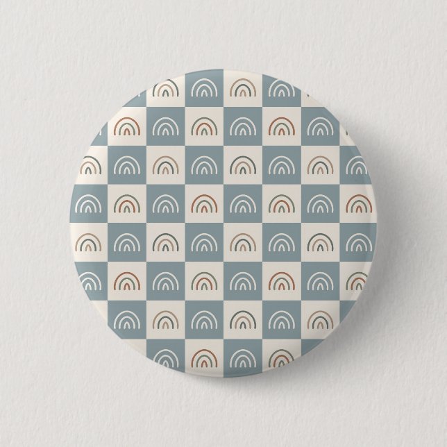 Boho Chequered Rainbow Minimalist Pattern 2 Inch Round Button (Front)