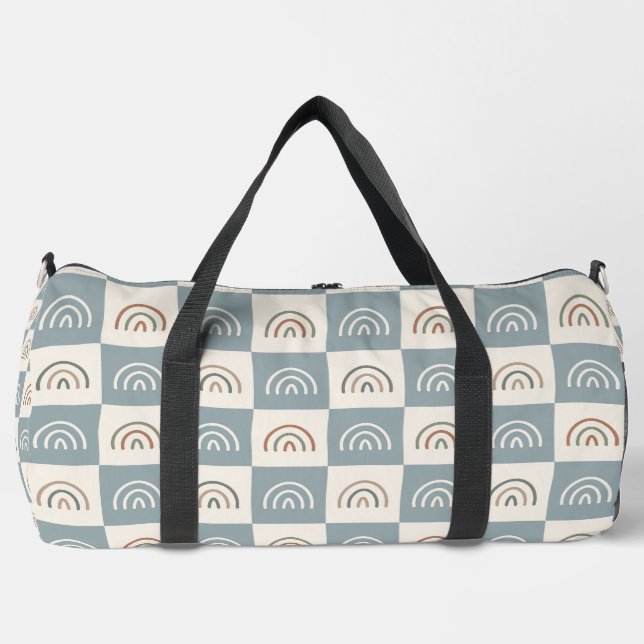 Boho Chequered Rainbow Minimalist Pattern Duffle Bag (Front)