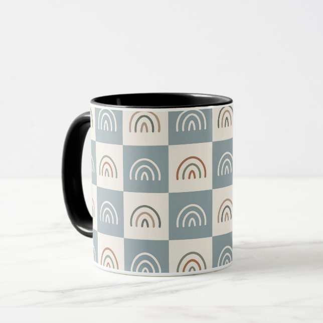 Boho Chequered Rainbow Minimalist Pattern Mug (Front Left)