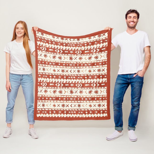Boho Chestnut Red Abstract Doodles Fleece Blanket (In Situ)