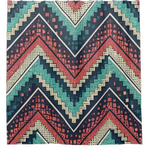 Boho Chevron Pattern Teal, Coral & Cream Zigzag