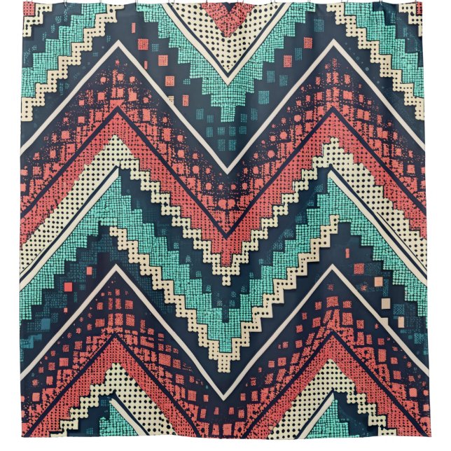 Boho Chevron Pattern | Teal, Coral & Cream Zigzag  (Front)