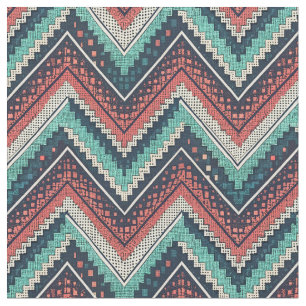 Boho Chevron Pattern   Teal, Coral & Cream Zigzag  Fabric