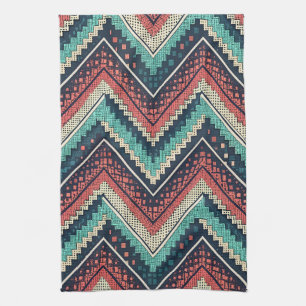 Boho Chevron Pattern   Teal, Coral & Cream Zigzag  Kitchen Towel
