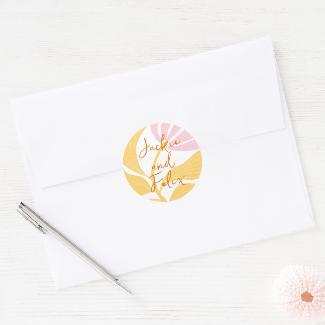 Boho Chic Abstract Colourful Modern Floral Wedding Classic Round Sticker (Envelope)