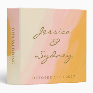 Boho Chic Abstract Watercolor Pink Yellow Wedding Binder