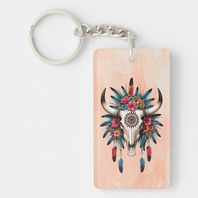Boho Chic Aquarelle Tribal Floral Vache Crâne (Devant)