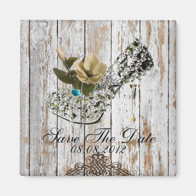 boho chic barn wood rustic country wedding magnet (Front)