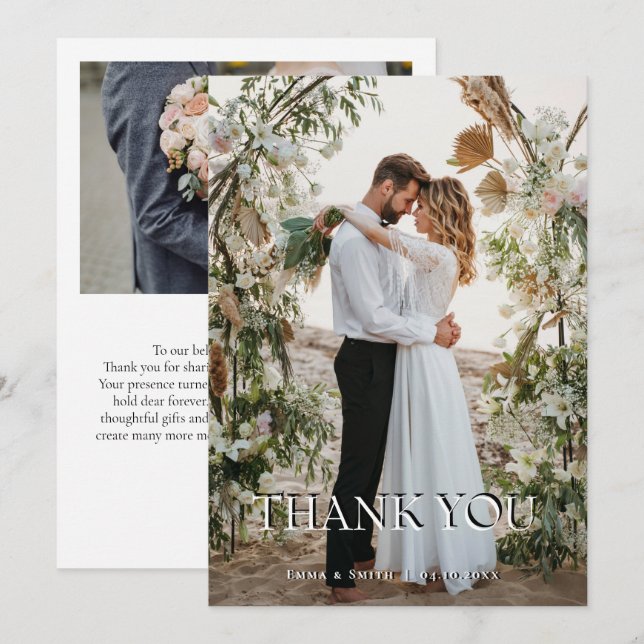 Boho Chic Beach Wedding Thank You Card with Floral (Front/Back)