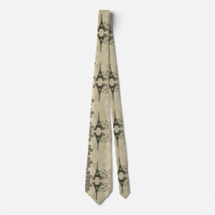 Boho Chic beige Damask Paris Eiffel Tower Tie