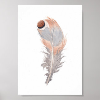 Boho chic bird feather watercolor painting print