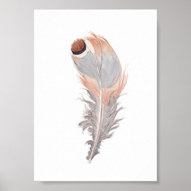 Boho chic bird feather watercolor painting print (Front)