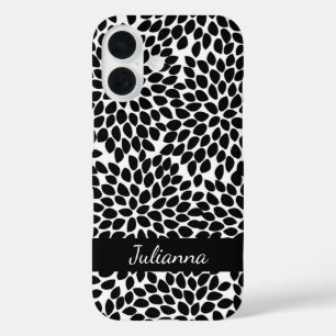 Boho Chic Black and White Abstract Floral Pattern iPhone 16 Case