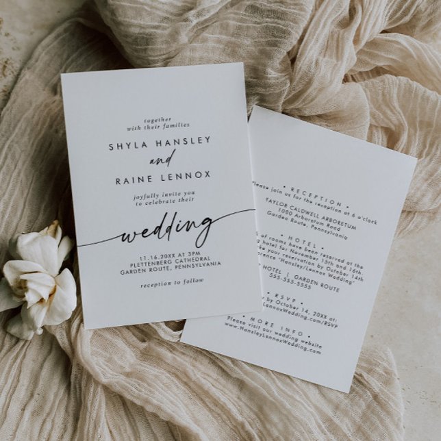 Boho Chic Black and White Front and Back Wedding Invitation (Creator Uploaded)