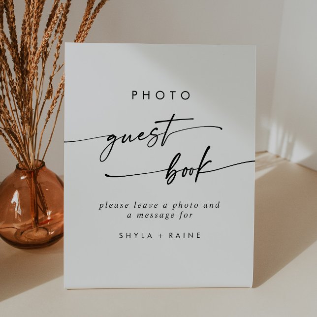 Boho Chic Black and White Photo Guest Book Wedding Pedestal Sign (Creator Uploaded)