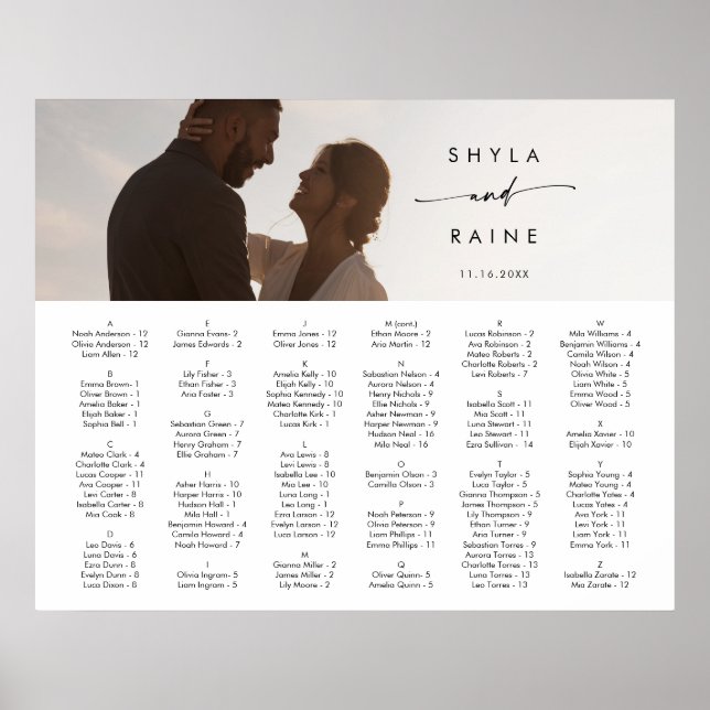 Boho Chic Black and White Picture Seating Chart (Front)
