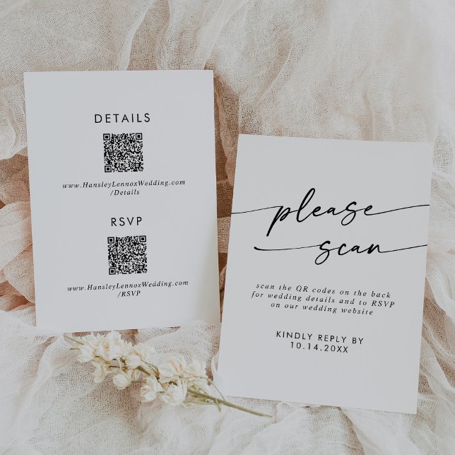 Boho Chic Black and White QR Code Details and  RSVP Card (Creator Uploaded)