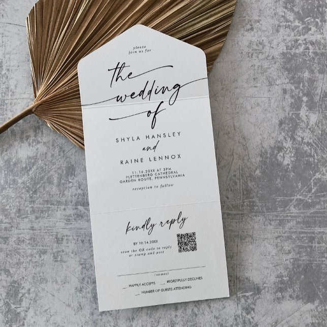 Boho Chic Black and White QR Code Mail In Wedding All In One Invitation (Creator Uploaded)