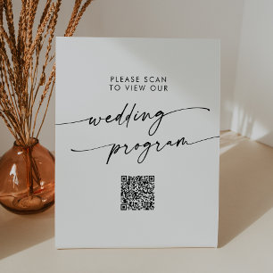 Boho Chic Black and White QR Code Wedding Program Pedestal Sign