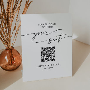 Boho Chic Black and White Seating Chart QR Code Pedestal Sign