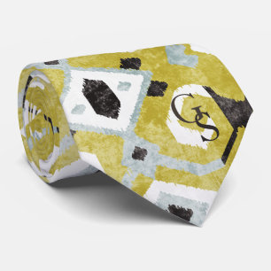 Boho chic black and yellow ikat tribal pattern tie