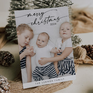 Boho Chic Black White Cute Unique Photo Christmas Holiday Card