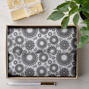 Boho Chic Black White Folk Flowers and Starburst Tissue Paper