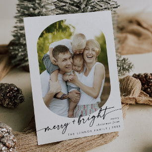 Boho Chic Black White Merry Bright Photo Christmas Holiday Card