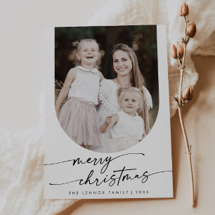 Boho Chic Black White Photo Boho Family Christmas Holiday Card