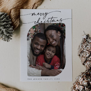 Boho Chic Black White Photo Cute Merry Christmas Holiday Card