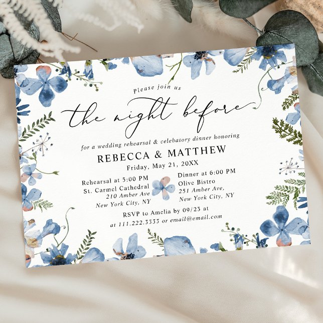 Boho Chic Blue Botanical The Night Before Wedding Invitation (Creator Uploaded)
