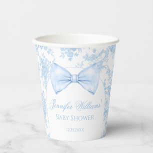 Boho Chic Blue Bow Floral Baby Shower Paper Cups
