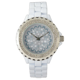 Boho Chic Blue Grey Mandala Neutral Floral Pattern Watch